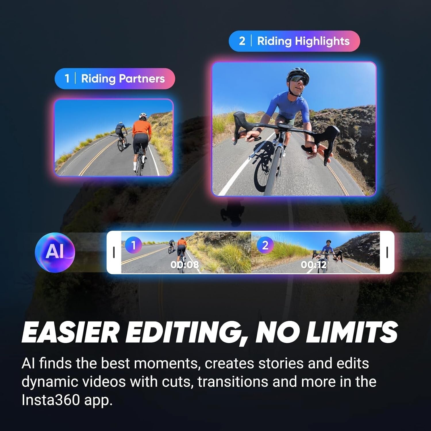 High-Performance 8K 360 Action Camera with AI Editing - Ultimate Cycling Bundle