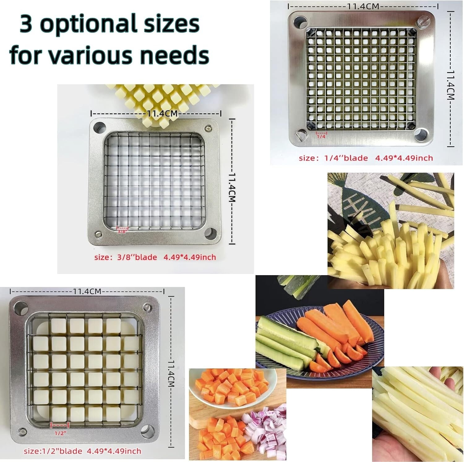 Heavy-Duty Stainless Steel Vegetable Dicer with Push Handle & Easy Clean Design