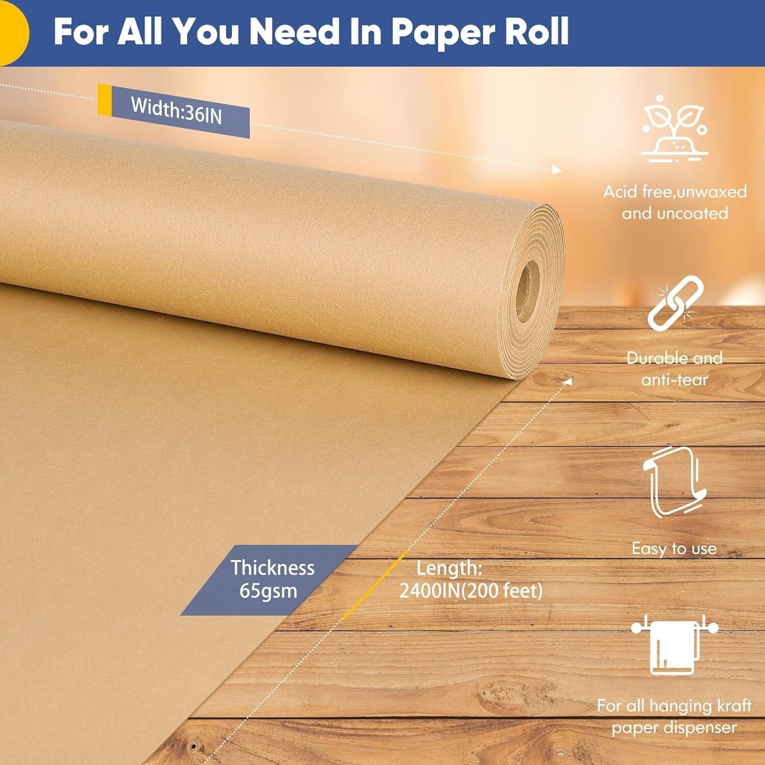 36" x 2400" Eco-Friendly Brown Kraft Wrapping Paper Roll - Durable and Elegant