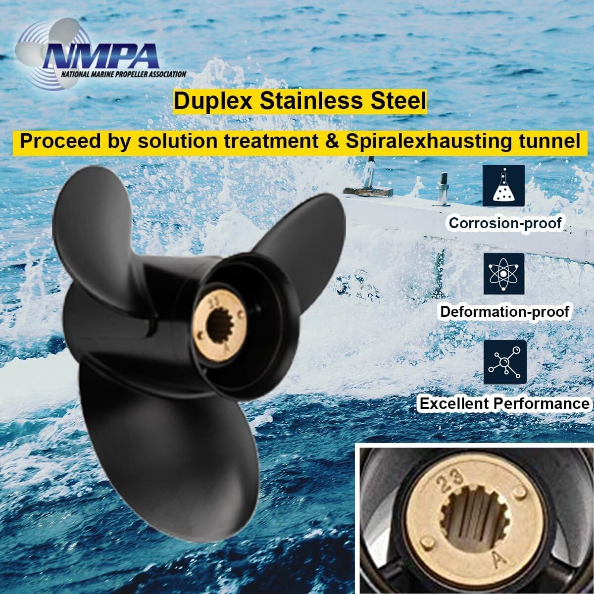 Durable Aluminum 13 Spline Propeller for Mercury Engines 30-70HP, Easy Install