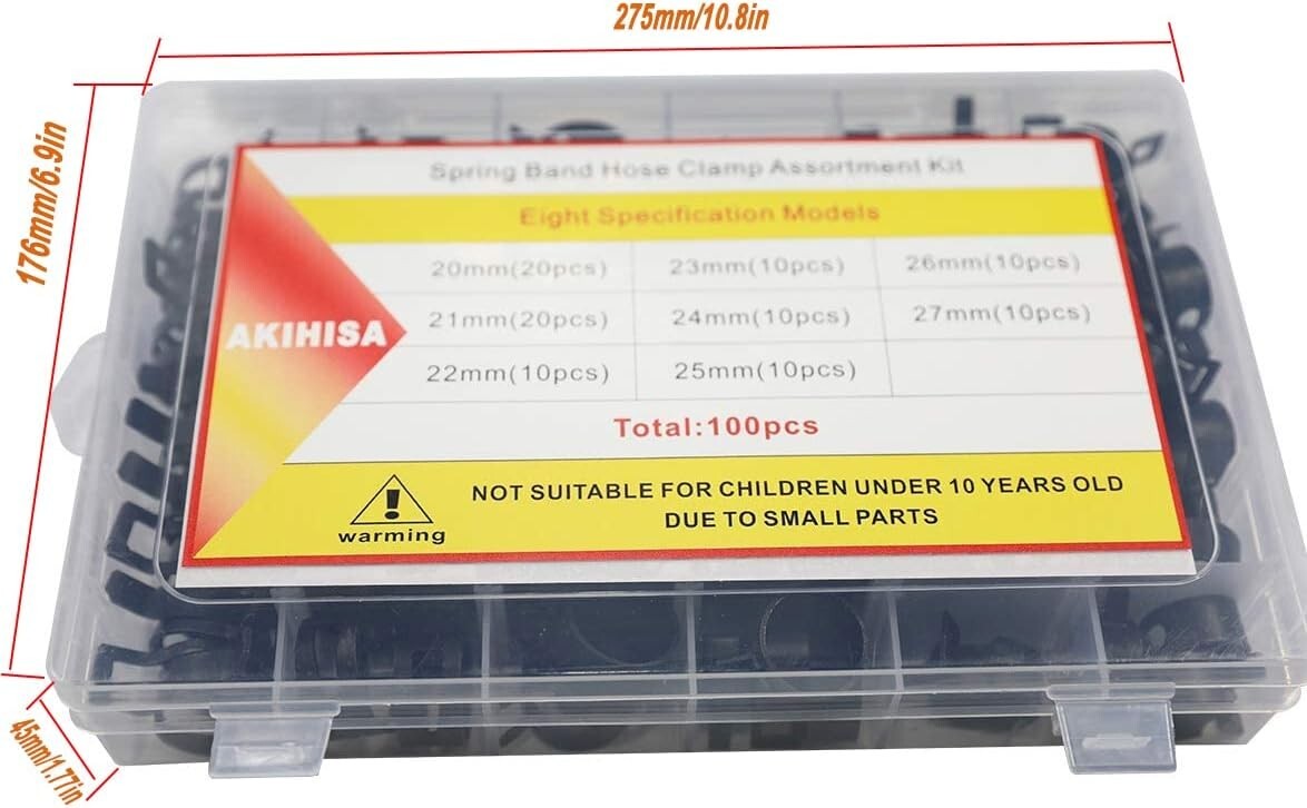 Effortless Use 100Pcs Spring Hose Clamps Assortment - Leak-Proof & Durable