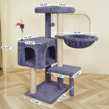 Load image into Gallery viewer, 35.4'' Multifunction Cat Tree with Cozy Condo, Hammock &amp; Scratching Post in Grey