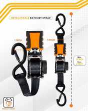 Load image into Gallery viewer, 4-Piece Retractable Ratchet Straps Bundle - 1in x 6ft - 1,500LBS Strength