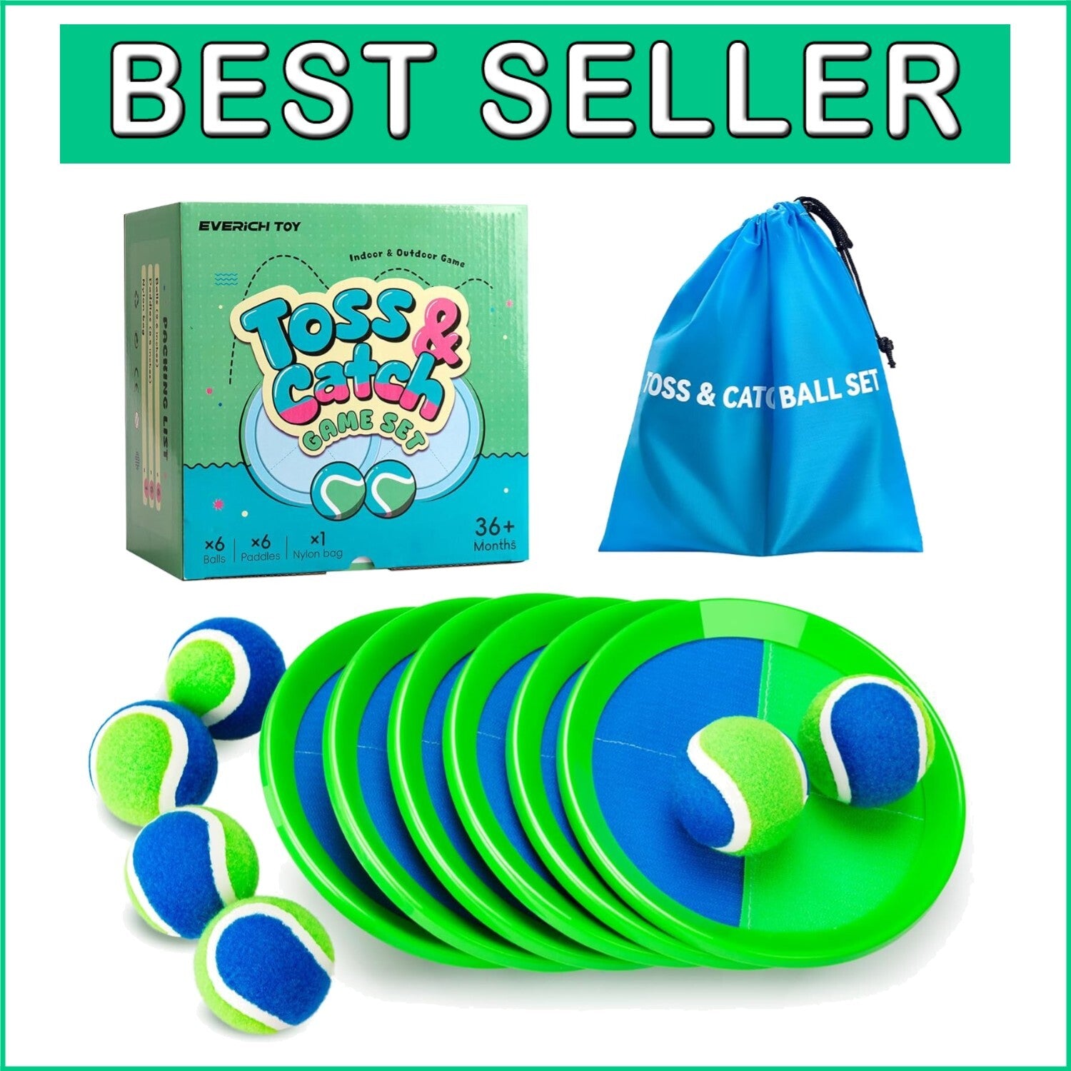 Water-Resistant Toss Game Set - Includes Paddles & Sticky Balls for Kids 3-12
