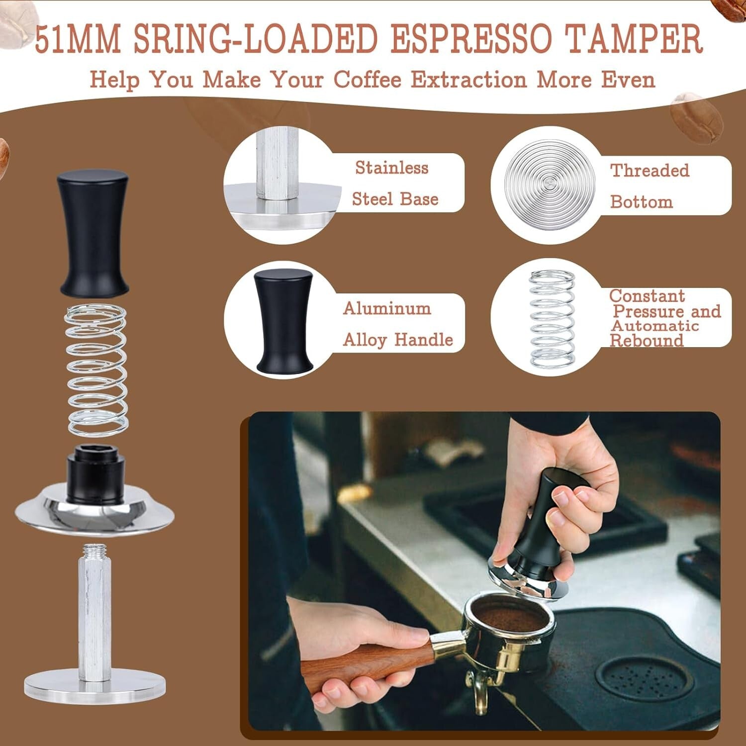 Professional 51mm Espresso Tamper Set: Adjustable Distributor & Puck Screen