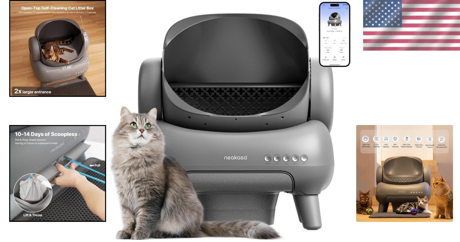 Open-Top Self-Cleaning Cat Litter Box with APP Control - Odor-Free Convenience