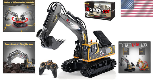 11-Channel RC Excavator - 16 Inch Realistic Construction Vehicle for Safe Fun