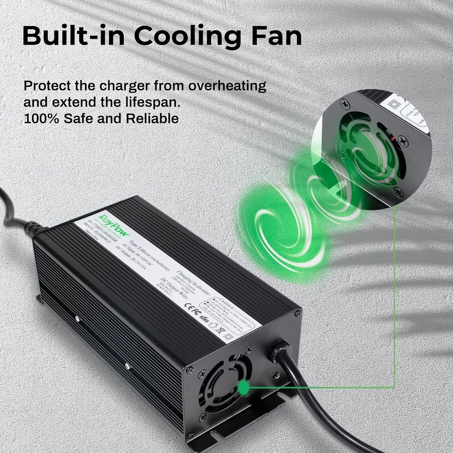 29.2V LiFePO4 Battery Charger 15A - Smart Safety Features for Reliable Charging