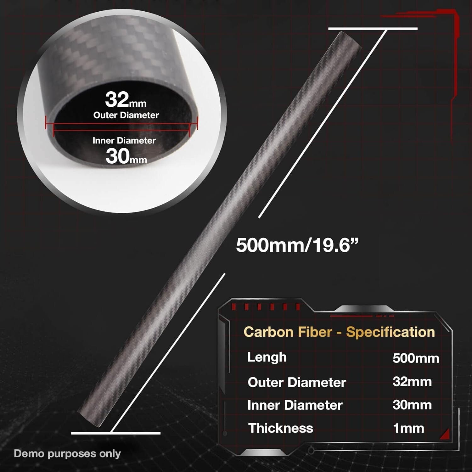 Elegant 4-Pack 37mm Inner Diameter Carbon Fiber Tubes - 500mm Lightweight Design