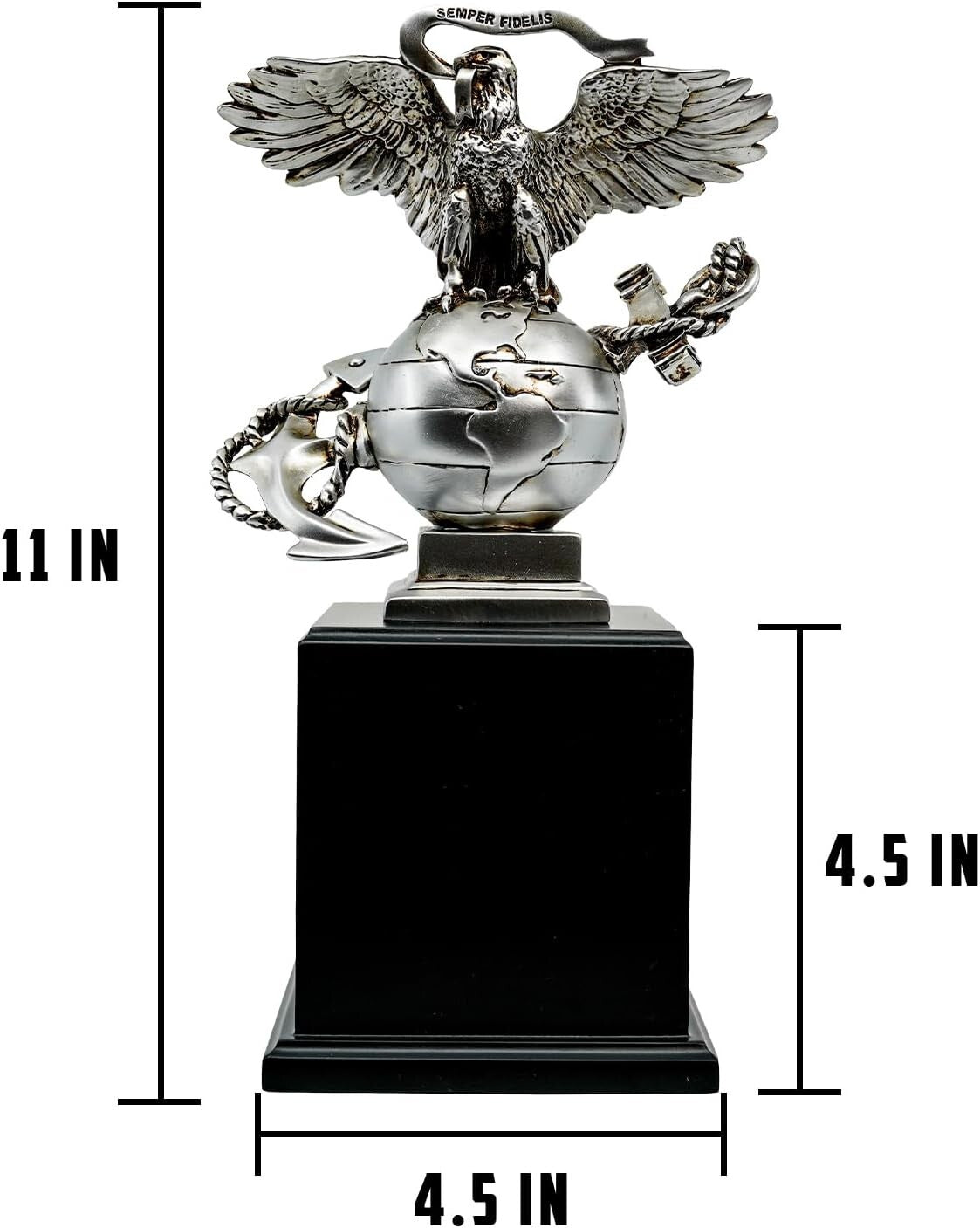Silver Finish USMC Eagle Globe & Anchor Statue - Collectible Marine Corps Emblem