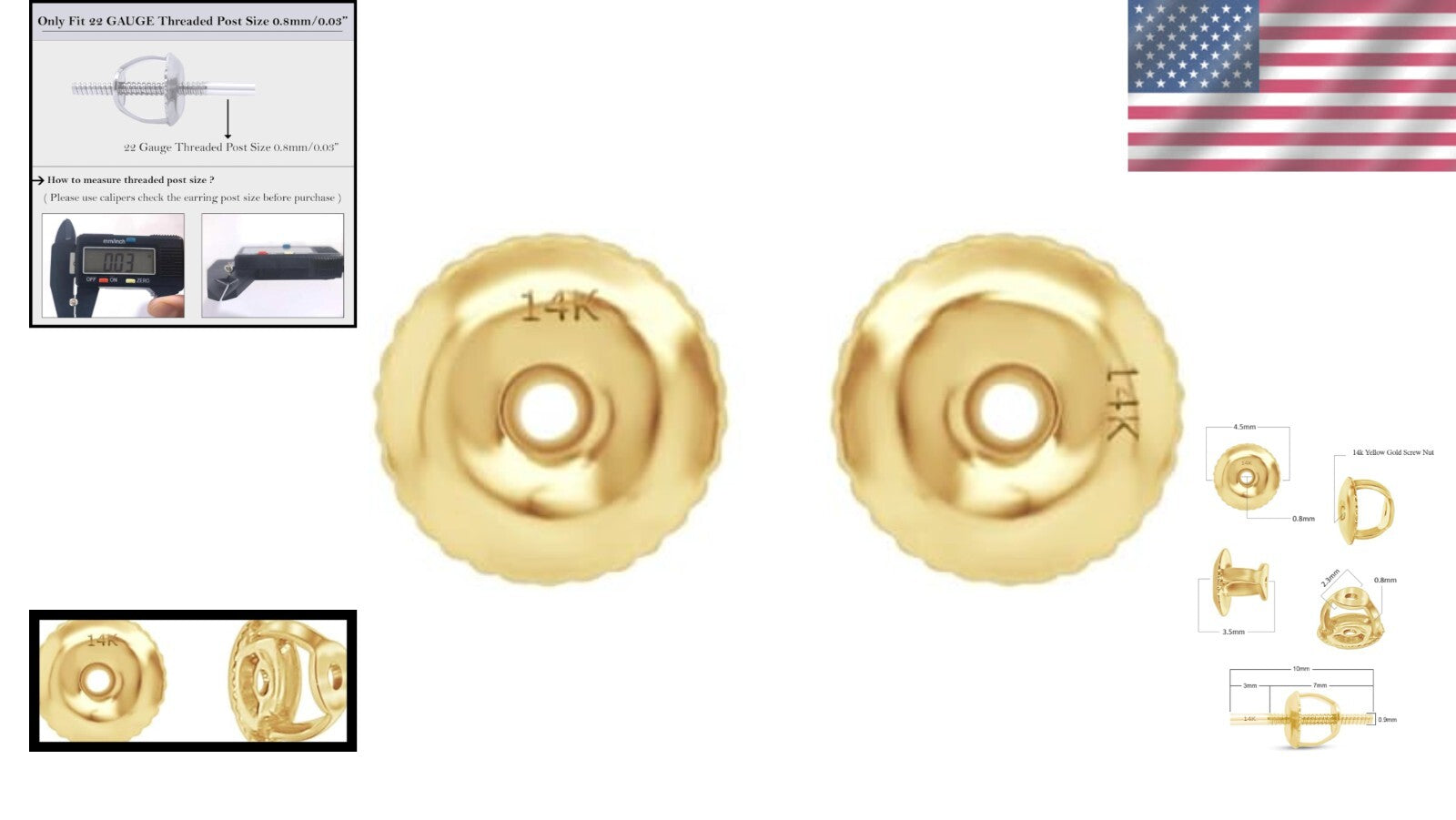 Customized Gold Screw Back Earring Backings - Perfect for Every Style