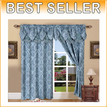 Load image into Gallery viewer, Light-Filtering Jacquard Curtain Panels in Blue, 54x84-Inch – 2-Piece Set