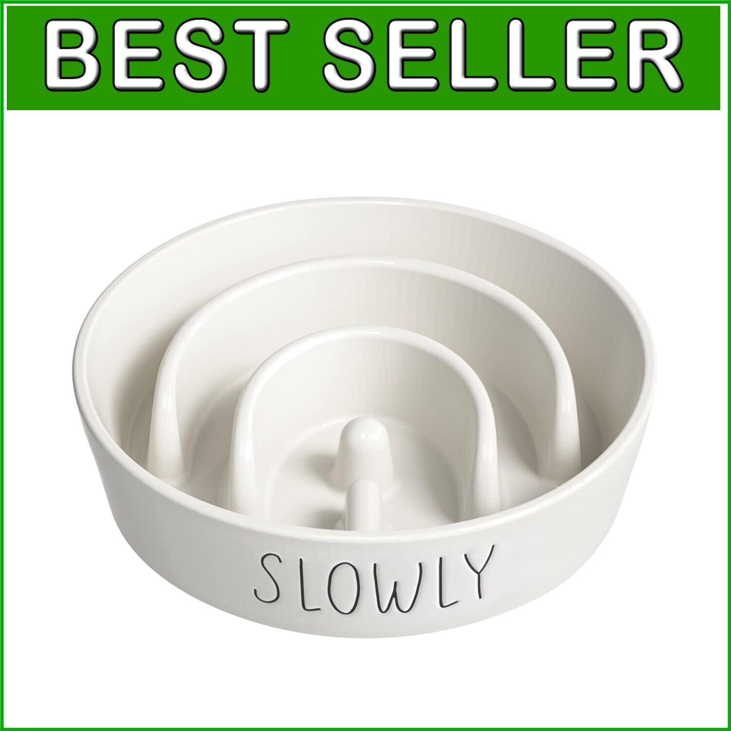 Ceramic Slow Feeder Dog Bowl - 3 Cups Non-Slip Puzzle Design for Healthy Eating