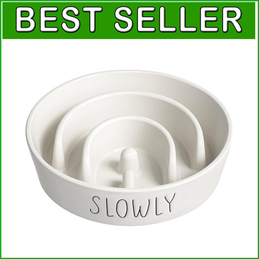 Ceramic Slow Feeder Dog Bowl - 3 Cups Non-Slip Puzzle Design for Healthy Eating