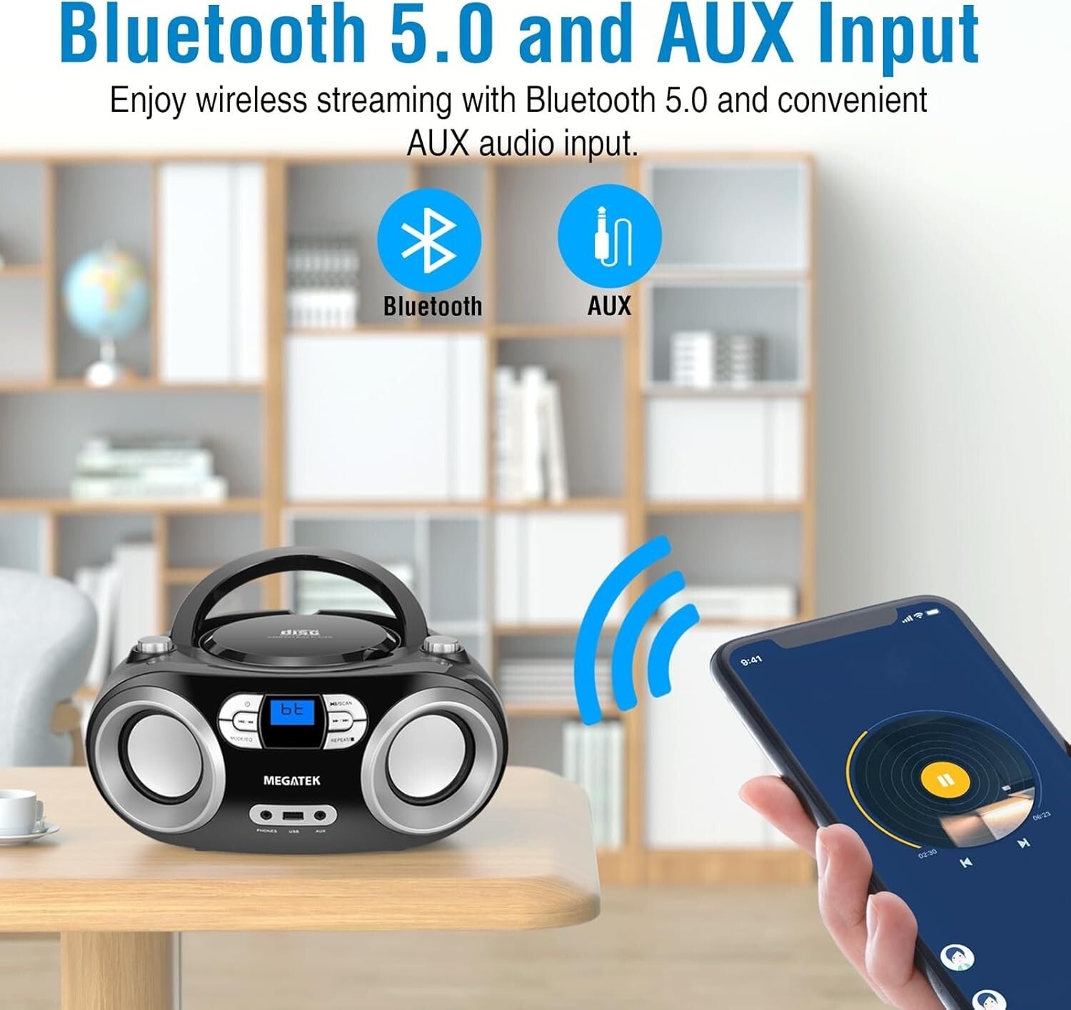 Multi-Functional Portable CD Boombox with USB and AUX - Great Sound Quality