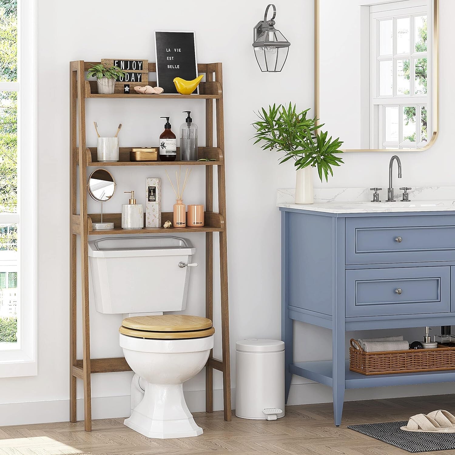 Durable 3-Tier Over Toilet Shelf - Engineered Wood Bathroom Storage Solution