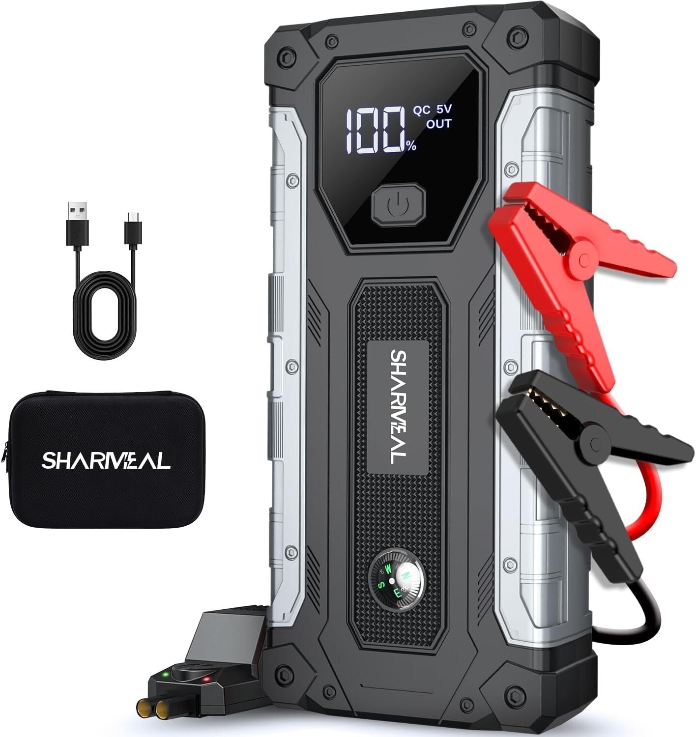 Robust 4000 Amp Jump Starter Pack with Integrated Safety Features & LED Light
