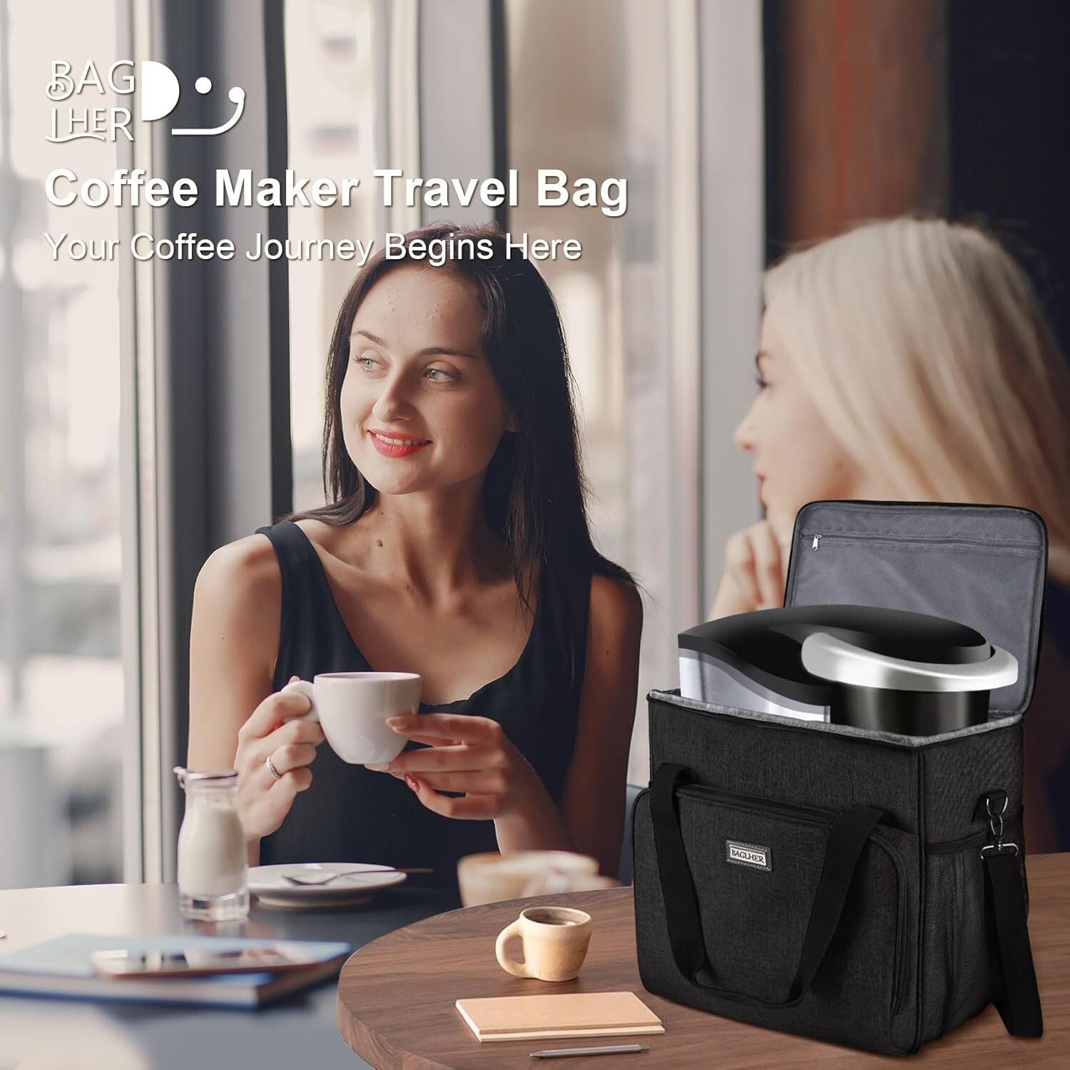 Black Coffee Maker Case with Multi-Pockets for Easy Travel - Fits Keurig Models