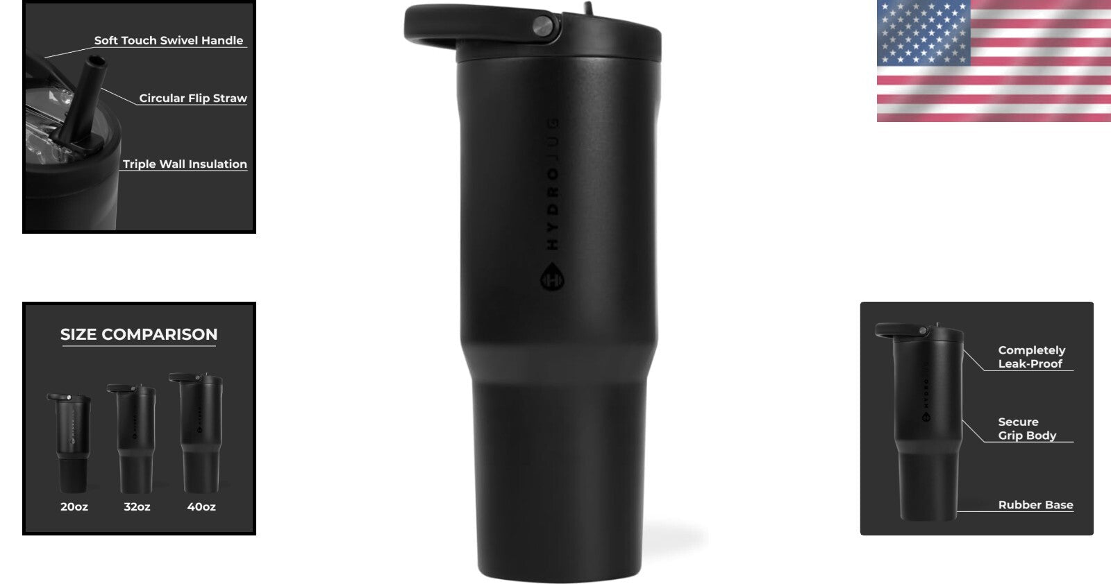 40oz Black Stainless Steel Tumbler with Straw - Vacuum Insulated & Leakproof