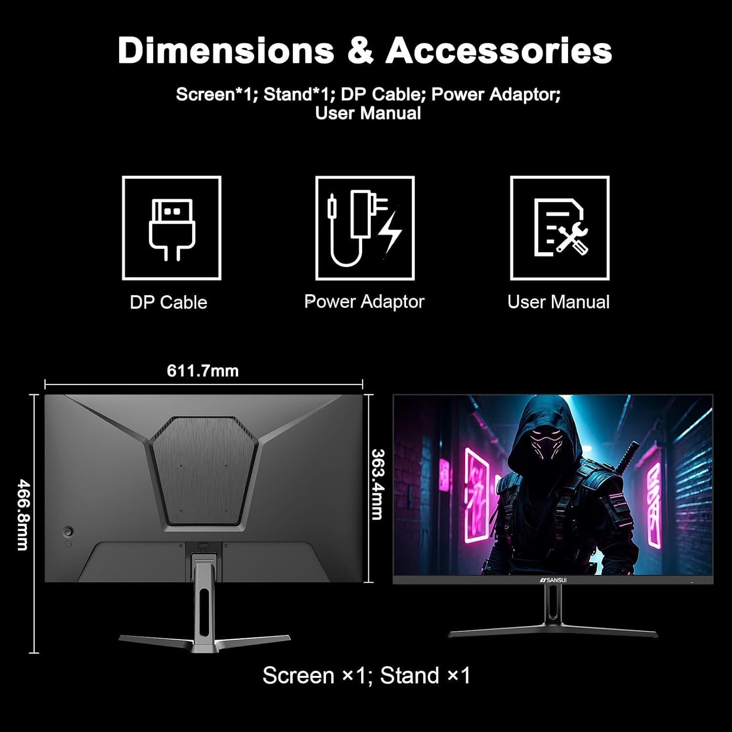 27 Inch QHD 2560x1440 180Hz Monitor: Fast-Response, Eye Care, Adjustable Stand