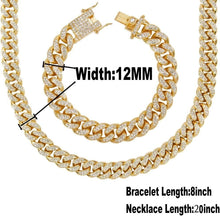 Load image into Gallery viewer, Iced Out Cuban Link Necklace and Bracelet Set - 18K Gold Plated for Men