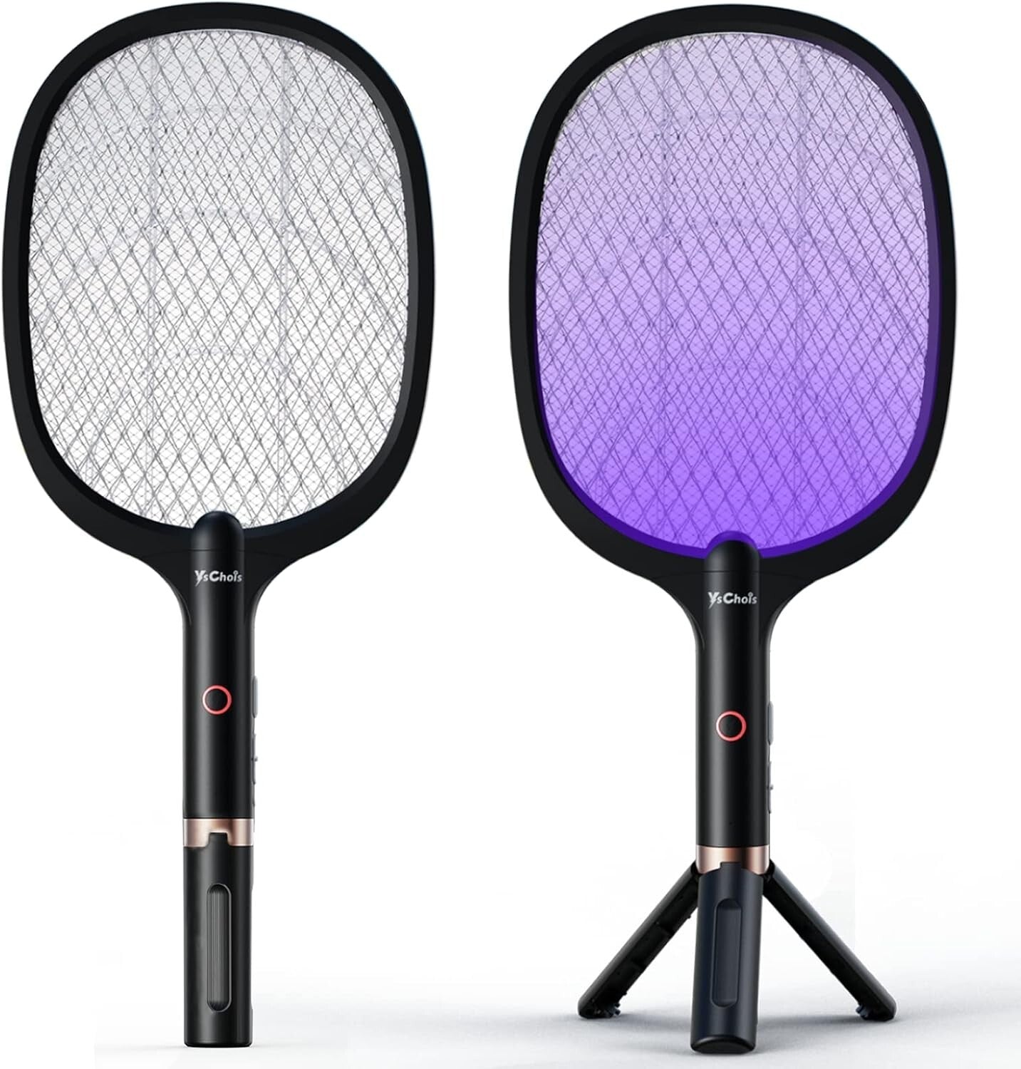 2-Pack Rechargeable Pest Control Racket - Safe Electric Fly Swatter with Tripod