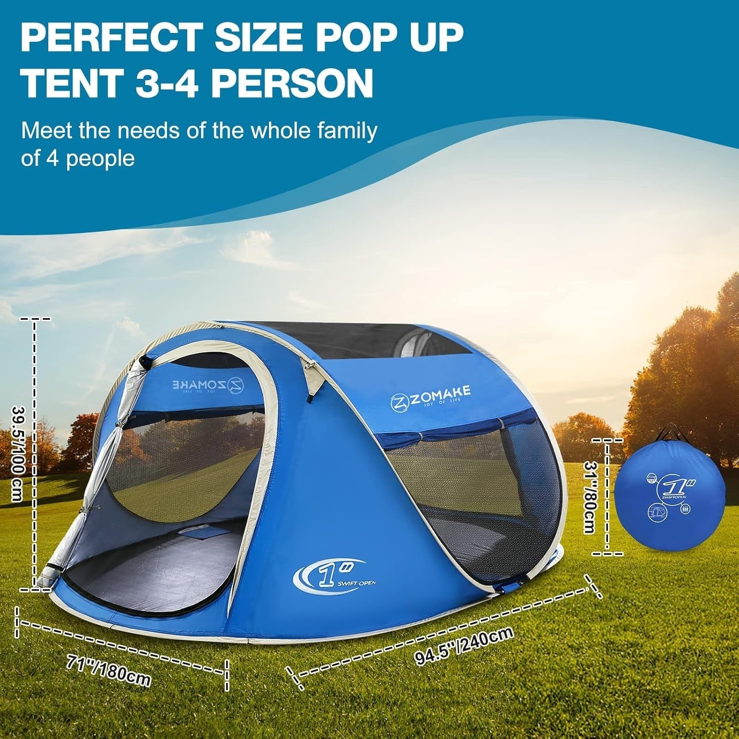 4-Person Instant Pop-Up Tent with 2 Doors - Perfect for Outdoor Adventures