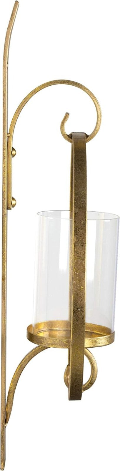 Elegant Round Gold Wall Sconce with Glass Pillar Holder - 21.75" Height