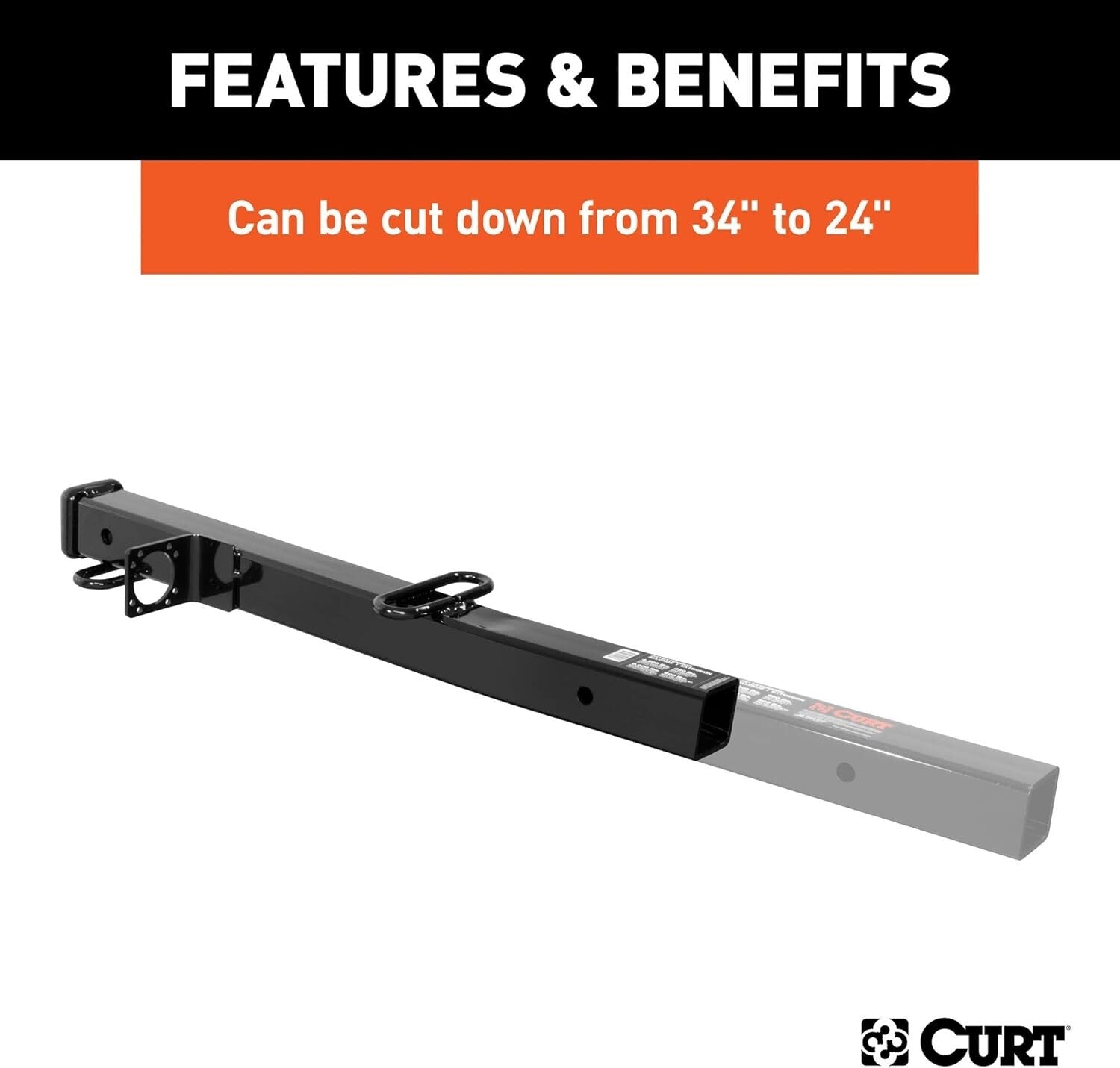 Adjustable 2-1/2 to 2-In Hitch Adapter, 34-inch Extension, Durable Carbon Steel