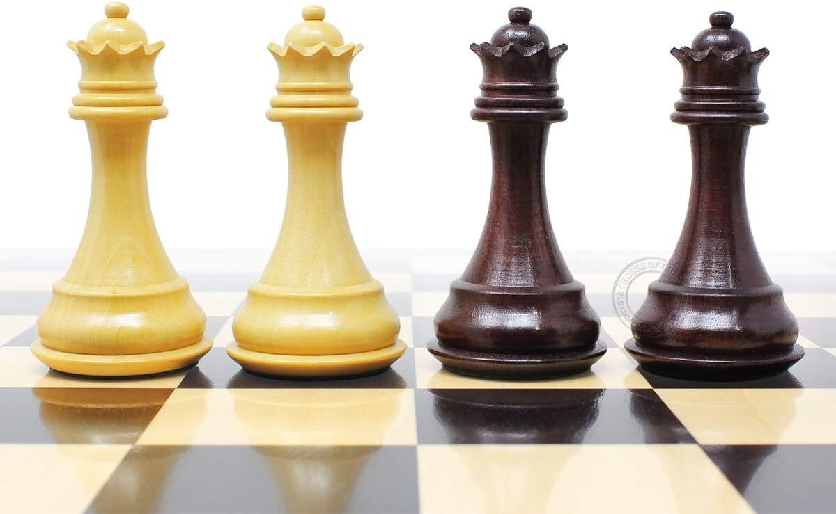 Deluxe Rosewood & Boxwood Chess Pieces - 4" King with Velvet Pouch Included