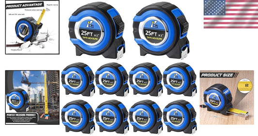 Retractable Measuring Tape 10-Pack – 25ft Steel Blades with Easy-Read Design