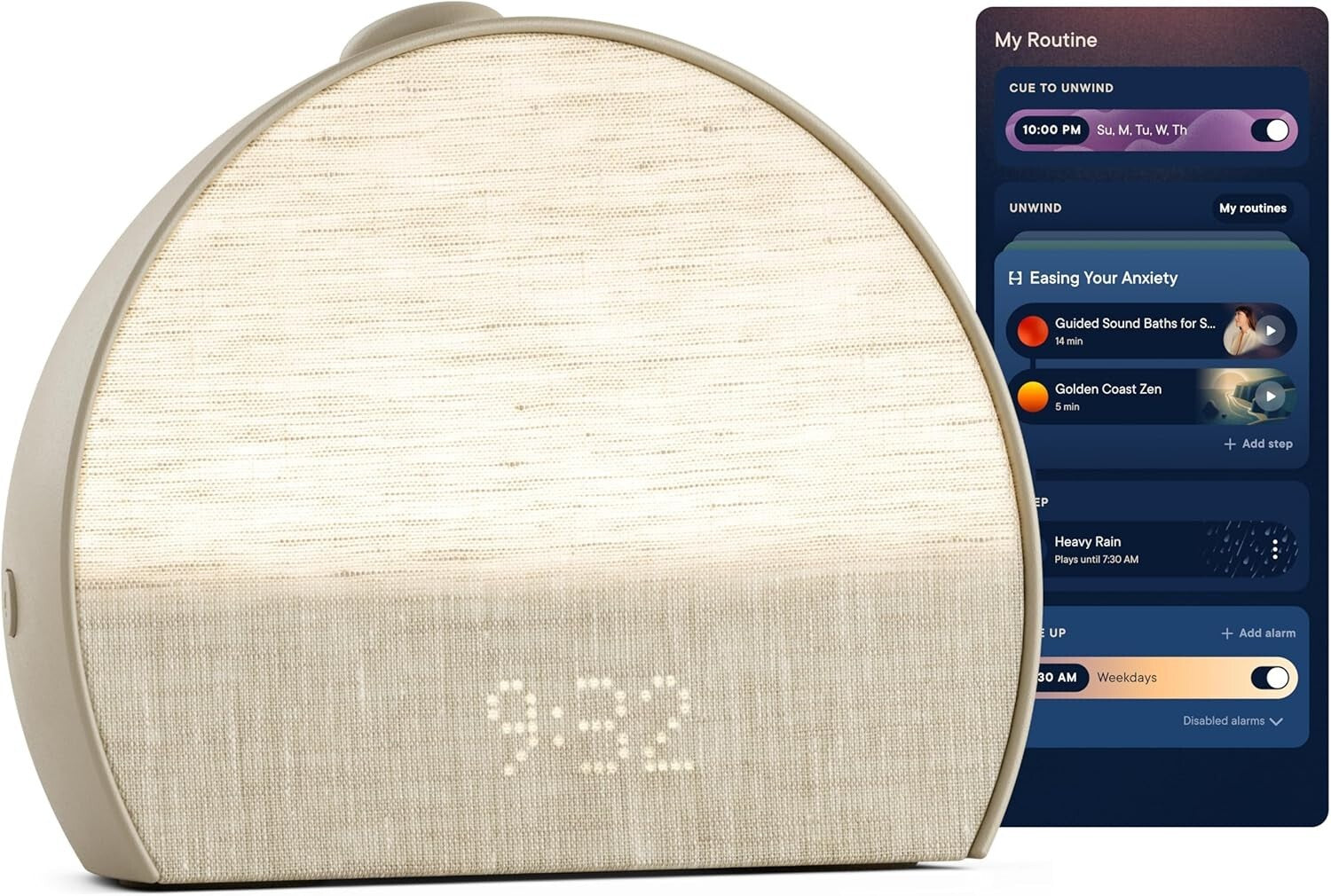 Greige Sunrise Alarm Clock & Sound Machine for Serene Sleep - Compact Design