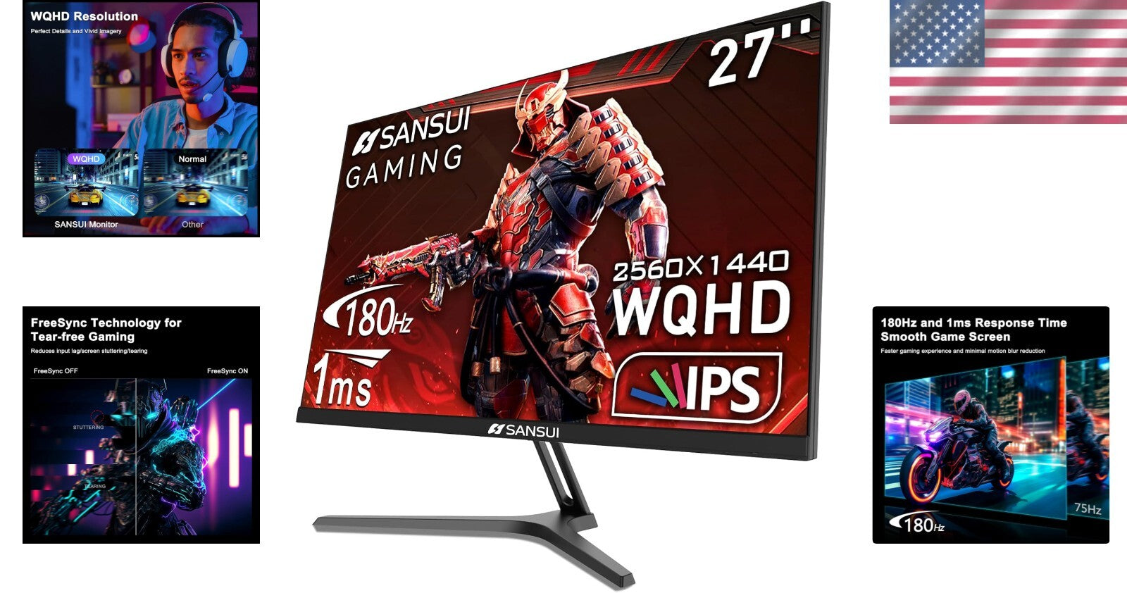 27 Inch QHD 2560x1440 180Hz Monitor: Fast-Response, Eye Care, Adjustable Stand