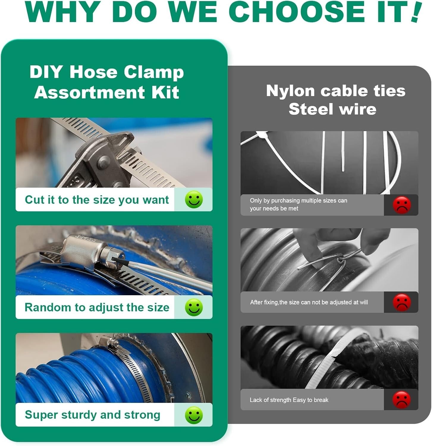 50FT Stainless Steel Hose Clamp Kit - Adjustable Metal Strapping & 20 Fasteners