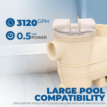 Load image into Gallery viewer, Powerful 3120 GPH Pool Pump - 1/2HP with Easy Monitoring Lid &amp; Energy Savings