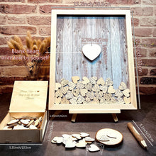 Load image into Gallery viewer, Unique Wooden Guest Book with Hearts &amp; Stand - Perfect for Weddings &amp; Parties