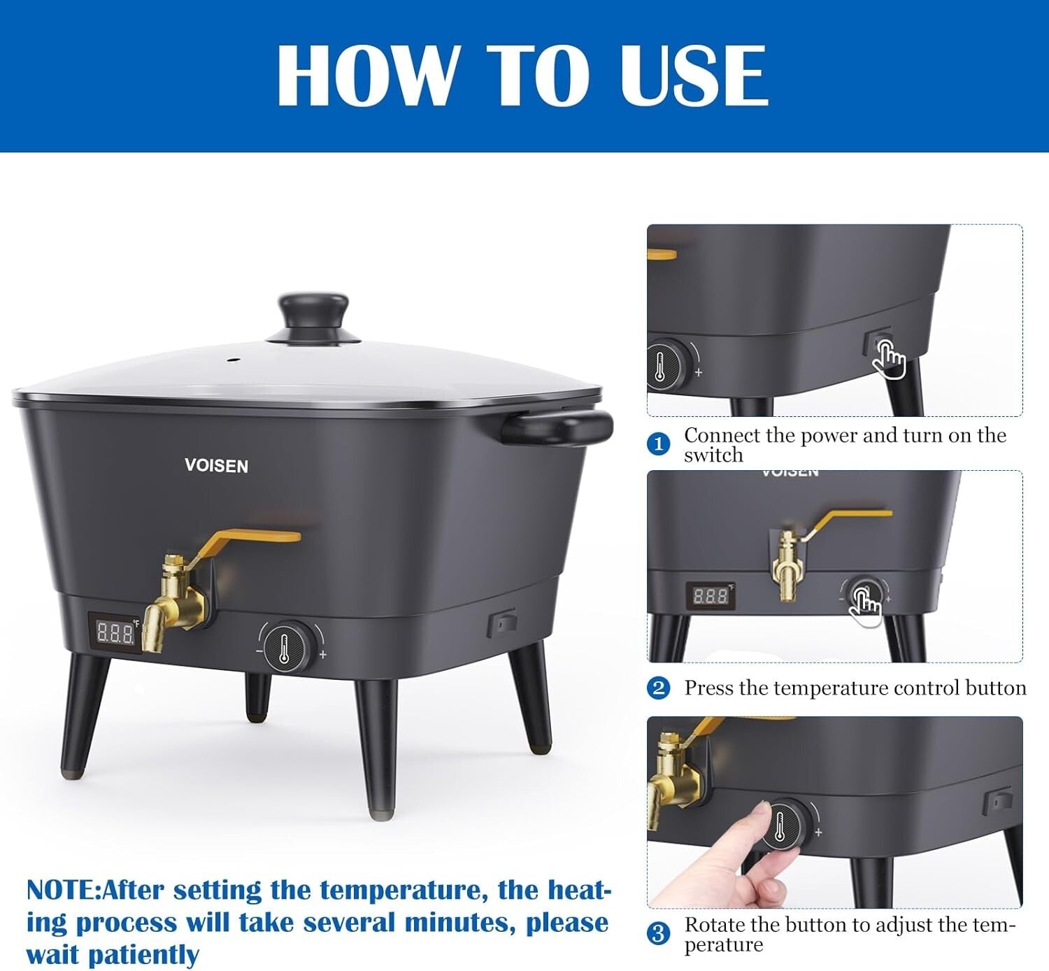 Efficient 8 Quart Wax Melter with Brass Spout and Heat Control for Creatives