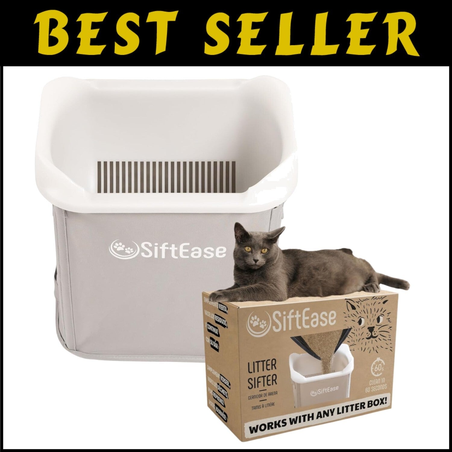 Light Grey Cat Litter Sifter - SiftEase with Deep Basket for Multi-Cat Homes