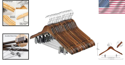 Premium 20-Piece Wooden Hanger Set with Clips - Stylish & Strong Closet Solution