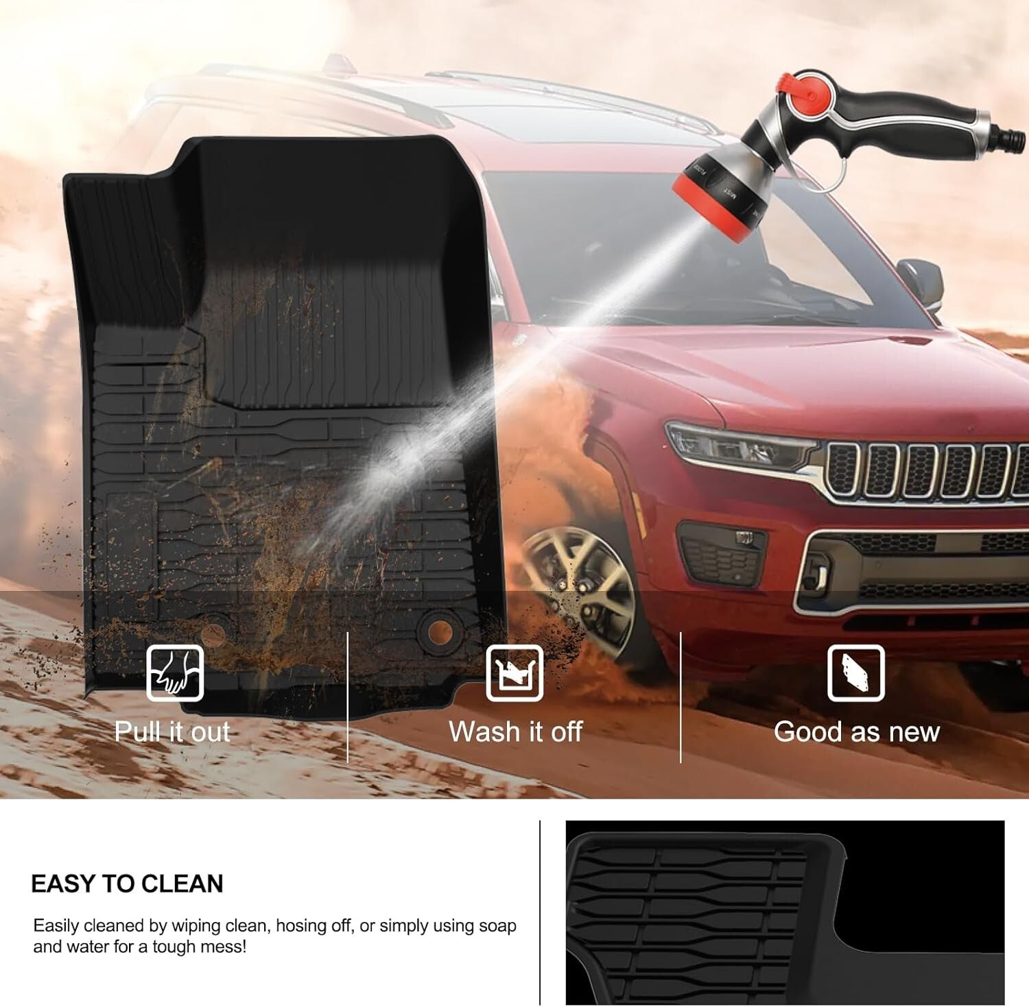 Easy Clean Custom Fit All Weather Trunk & Floor Mats for Jeep Grand Cherokee L