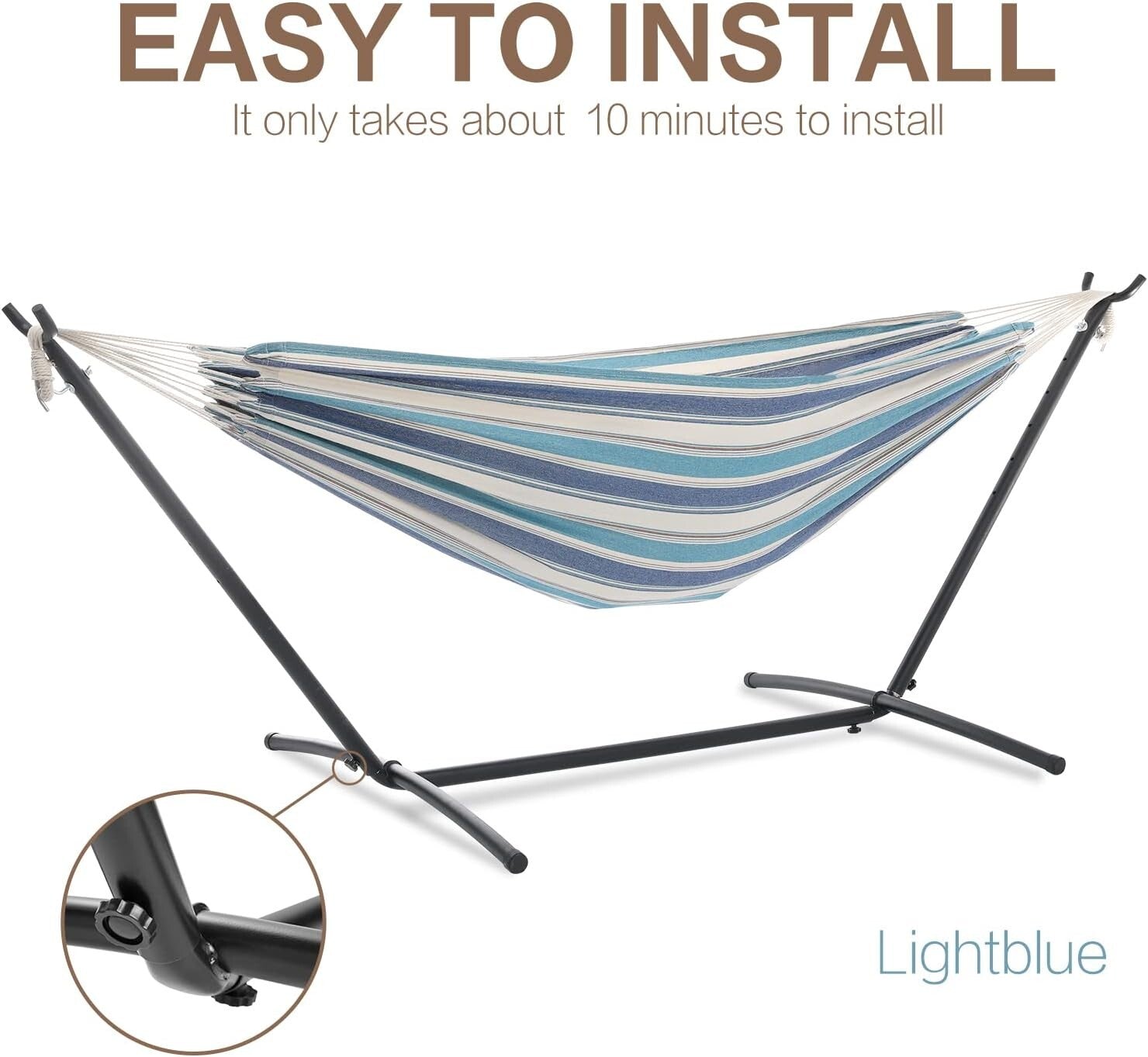 Outdoor Double Hammock with Strong Steel Stand - 450lb Capacity in Light Blue