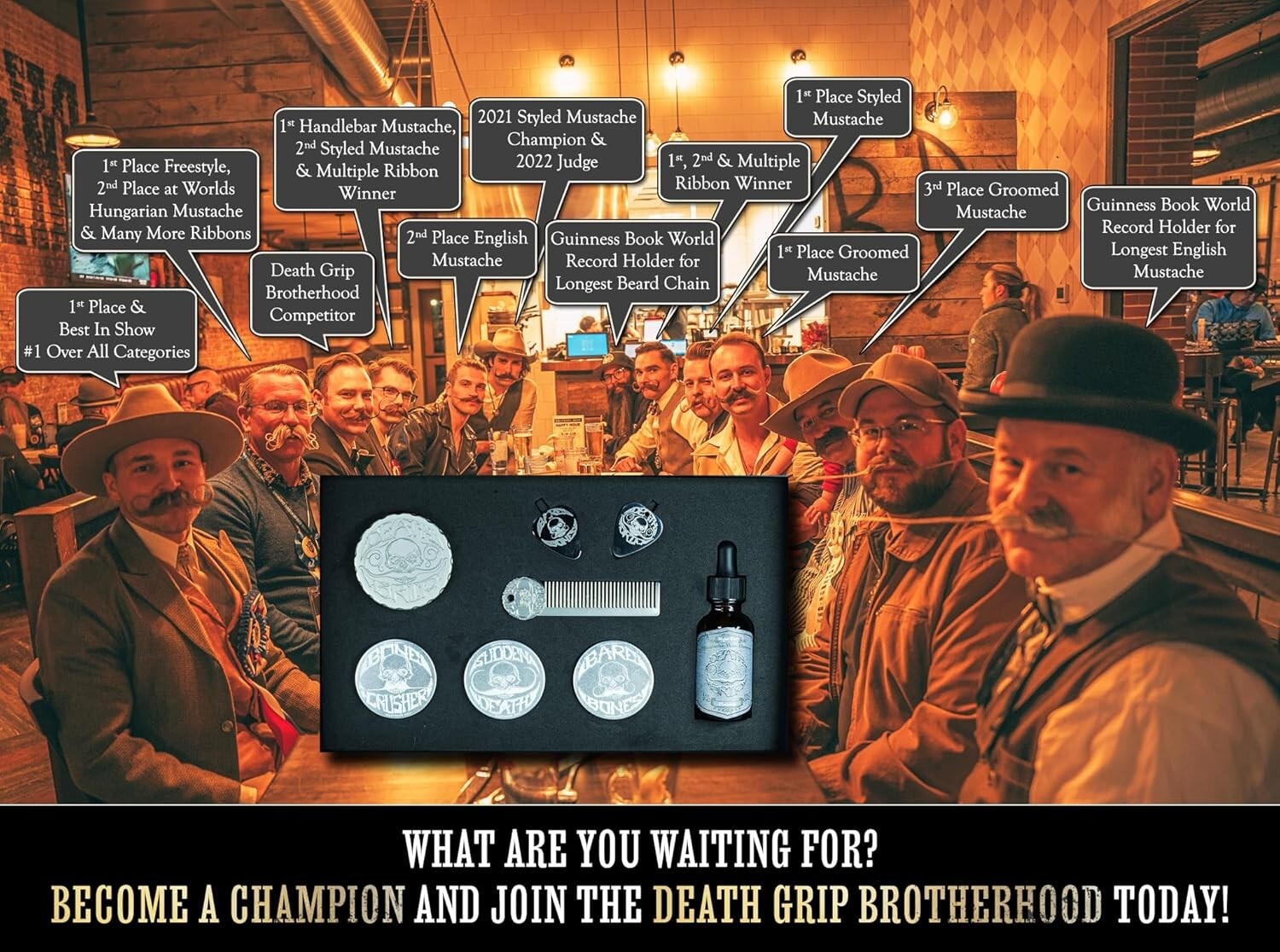 Sophisticated Platinum Mustache Wax Kit with Refillable Inserts & Grooming Tools