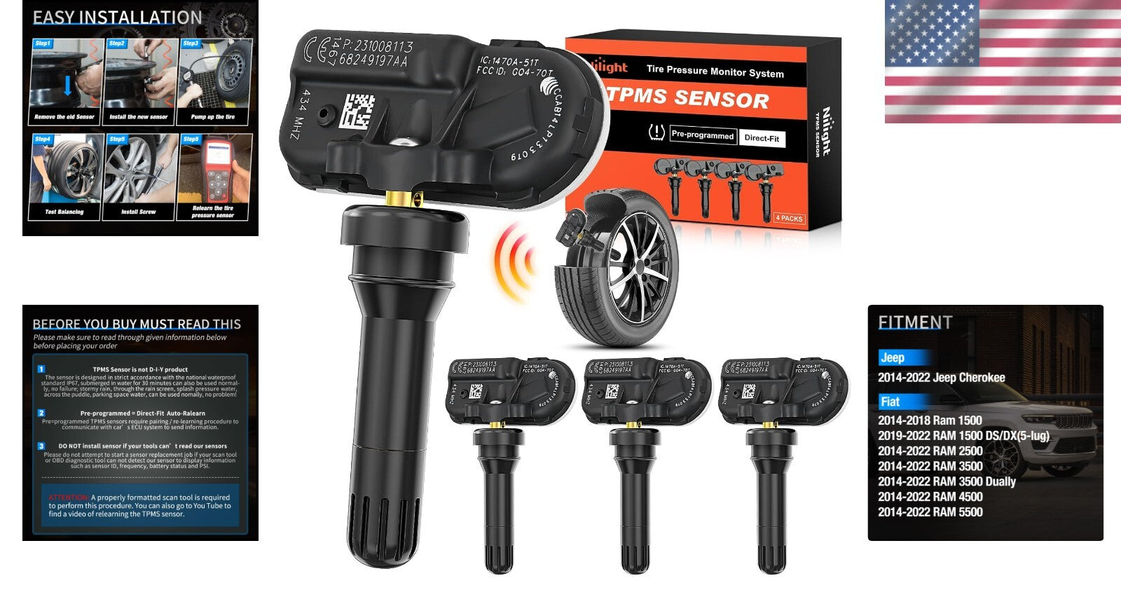 High Accuracy TPMS Sensors for RAM 2500 3500 4500 5500 & Jeep Cherokee - OE Fit