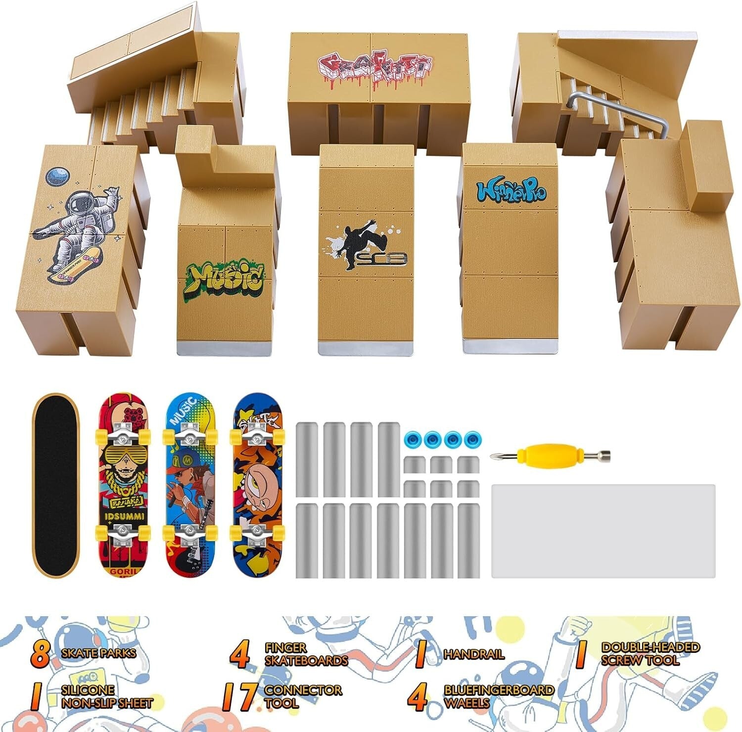 Customizable Fingerboard Skatepark with 8 Ramps & 4 Boards - Perfect Gift
