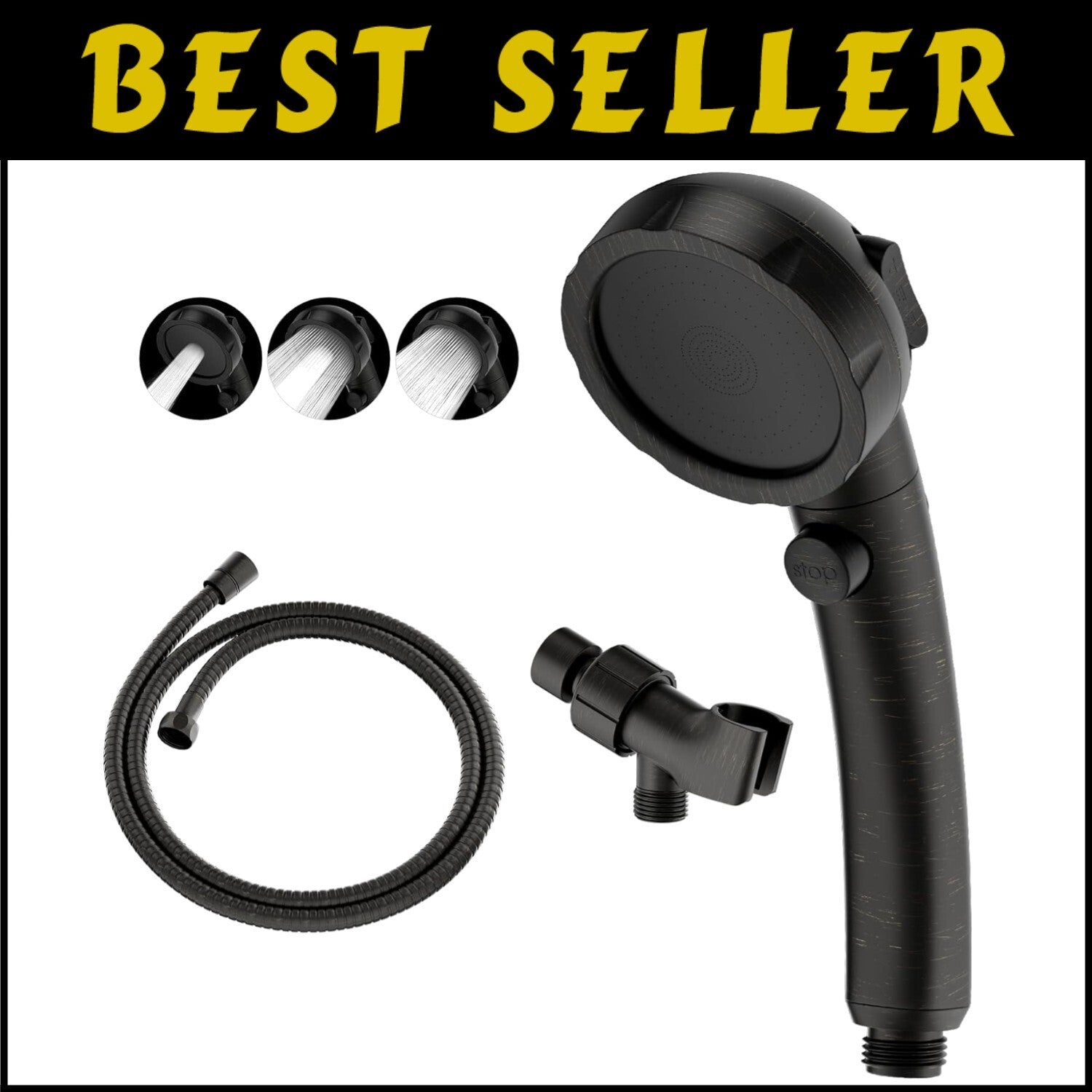3-Mode Handheld Shower Head with Adjustable Bracket in Oil-Rubbed Bronze Finish