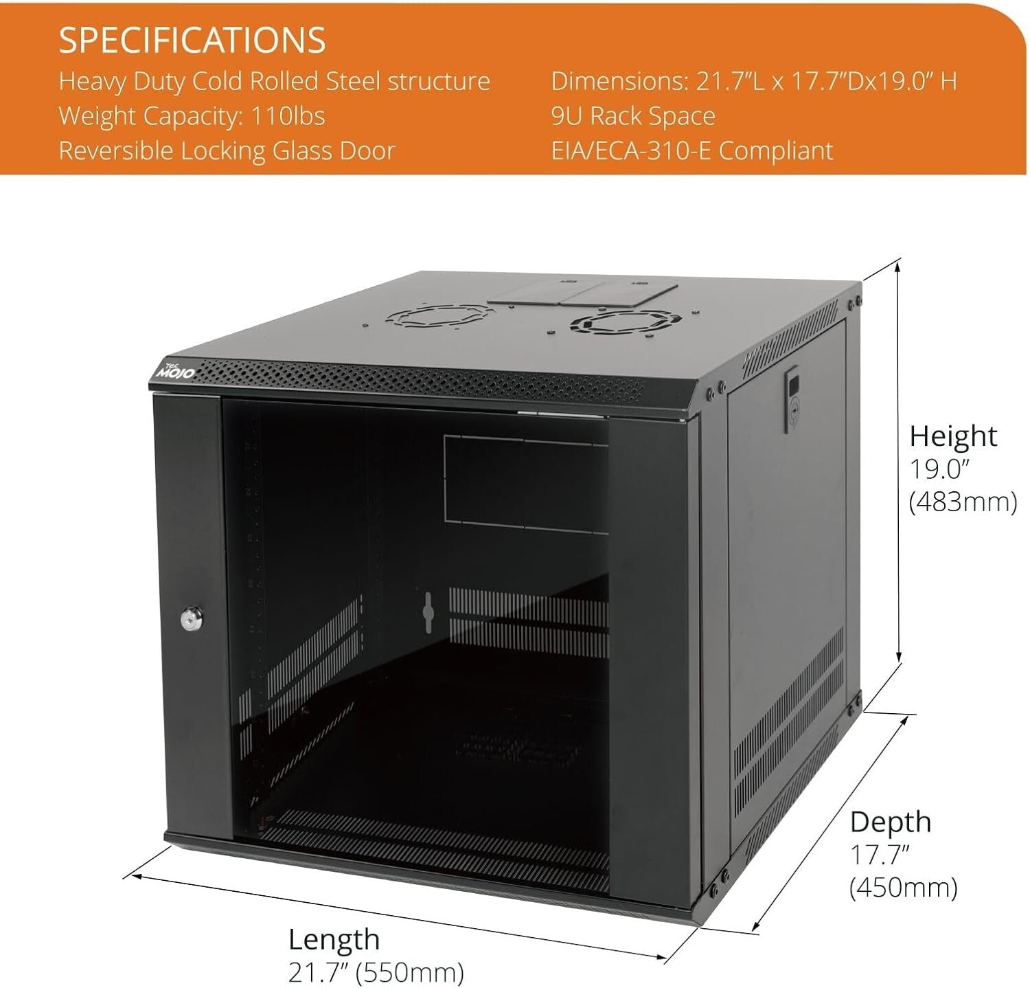 Stylish 9U Server Cabinet with Locking Glass Door - Ideal for A/V Equipment