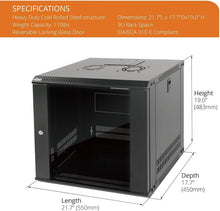 Load image into Gallery viewer, Stylish 9U Server Cabinet with Locking Glass Door - Ideal for A/V Equipment