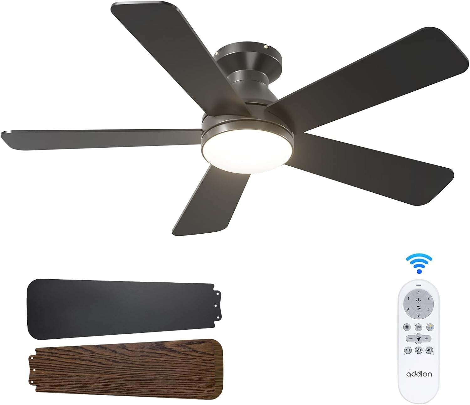 42-Inch Ceiling Fan with Light - Modern Matte Black, Remote & Timer Function