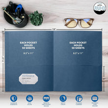 Load image into Gallery viewer, 125-Pack Dark Blue Two-Pocket Folders - Textured Matte, Ideal for Home &amp; School