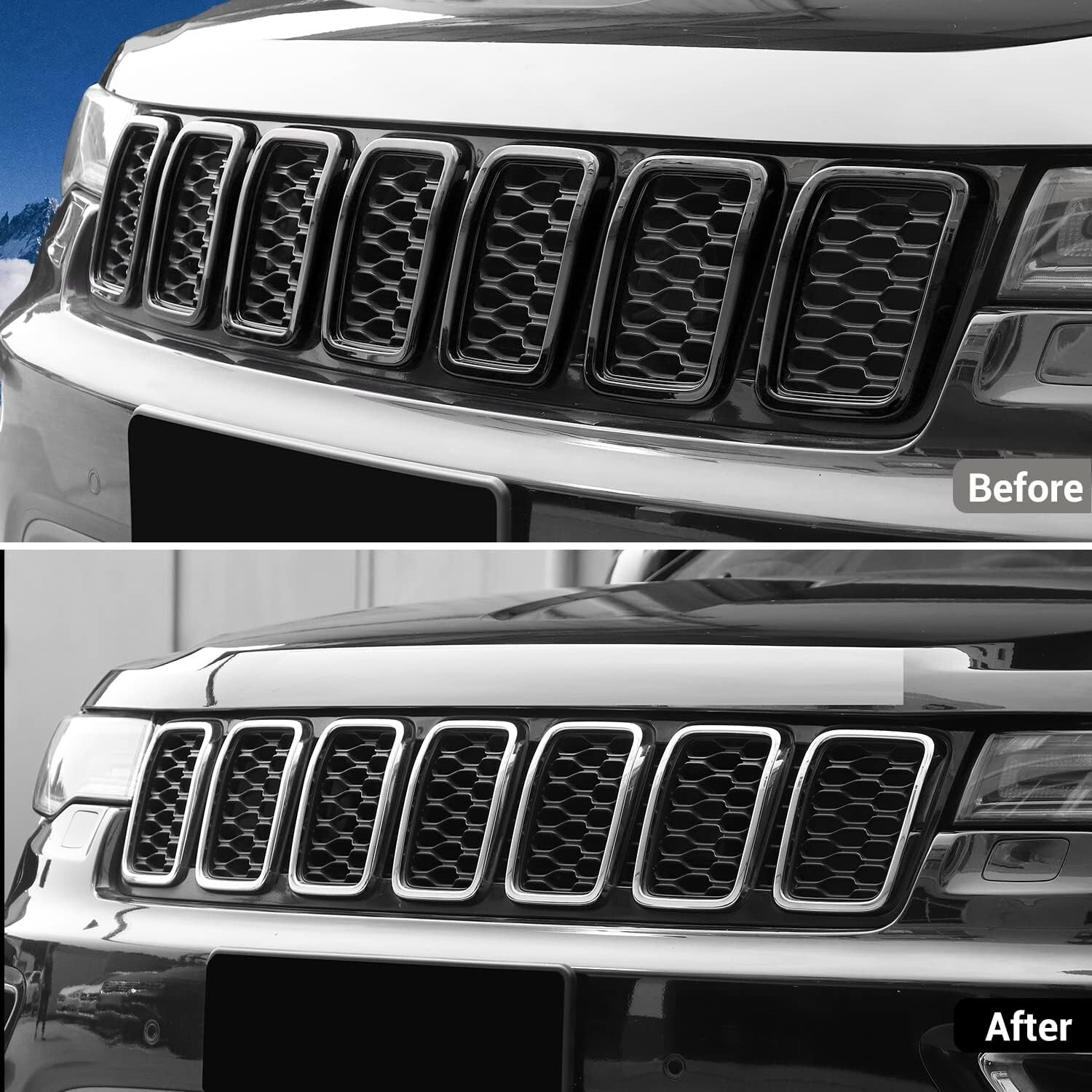 Front Grill Cover Trim Kit - 7Pcs ABS Inserts for 2017-2020 Jeep Grand Cherokee